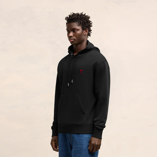 AMI 男士徽标刺绣棉质连帽卫衣 黑色 BFUSW235 730 001 商品图2