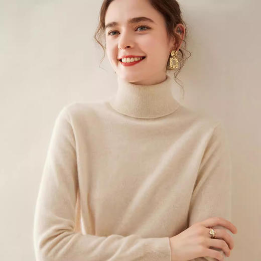 【自】全新升级【铂金会员321/天猫429/差价108】(15212) 洛诗琳秋冬新款纯山羊绒女士12针平面高领宽松纯色套头百搭针织打底衫 商品图1