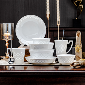 富玉 景德镇玲珑瓷餐具套装家用中国风新中式星耀10头餐具