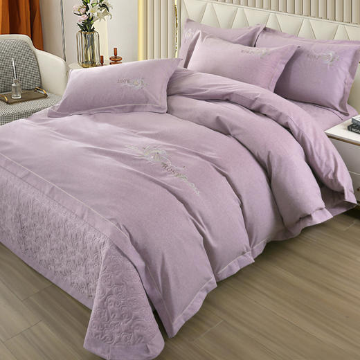 【简约轻奢风】全棉磨毛肌理纹刺绣床盖夹棉四件套 商品图2