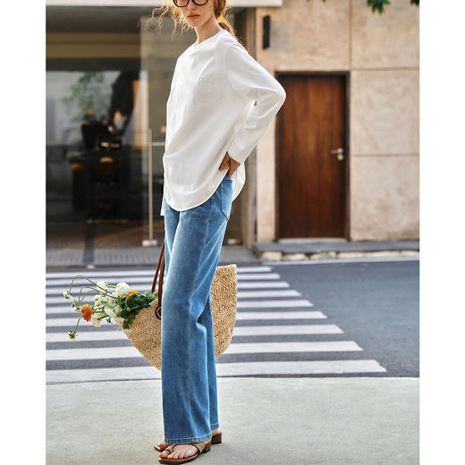 OLrain欧芮儿蓝色直筒牛仔裤女春季2025年新款高腰洗水休闲长裤 商品图4