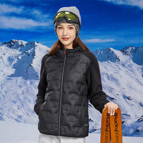 丁摩 奥粒绒拼羽绒秋冬户外休闲抓绒衣女羽绒服加厚保暖连帽4ZF-68582
