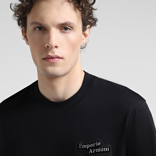 EMPORIO ARMANI 阿玛尼 男士徽标贴片棉质圆领短袖T恤 黑色 6D1TD7 1JOCZ 0038 商品图2