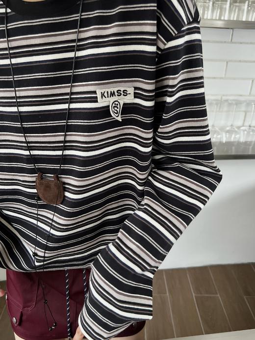 顺丰包邮洛诗琳40125秋冬万能打底上衣美式街头复古条纹纯棉长袖T498 商品图4