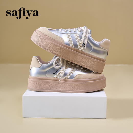 Safiya/索菲娅2025春蕾丝边芭蕾风拼色复古透气百搭厚底德训鞋 SFD1112025 商品图3