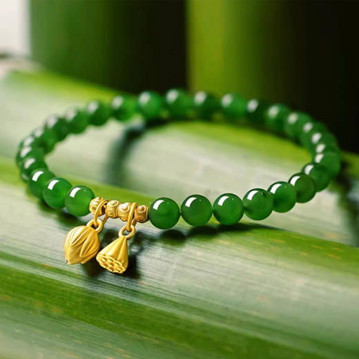 好运莲莲天然和田玉碧玉手串6mm  甄选玺晶级 温润有方菠菜绿圆珠和田玉手链带证书 商品图3