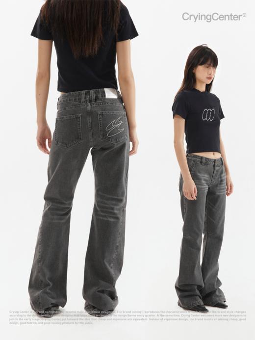 CryingCenter 美式复古做旧水洗灰低腰微喇牛仔裤 哭喊中心 商品图3