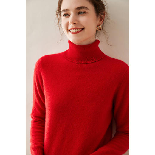 【自】全新升级【铂金会员321/天猫429/差价108】(15212) 洛诗琳秋冬新款纯山羊绒女士12针平面高领宽松纯色套头百搭针织打底衫 商品图5