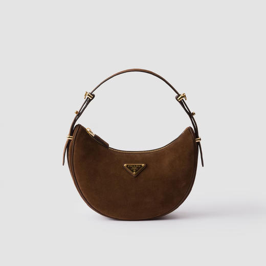 PRADA 普拉达 女士珐琅金属三角形徽标绒面革单肩包 棕色 1BC194 2C4S F0324 OOO 商品图0