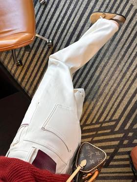 认准土耳其98棉麦穗糯米加绒窄版直筒白牛仔裤