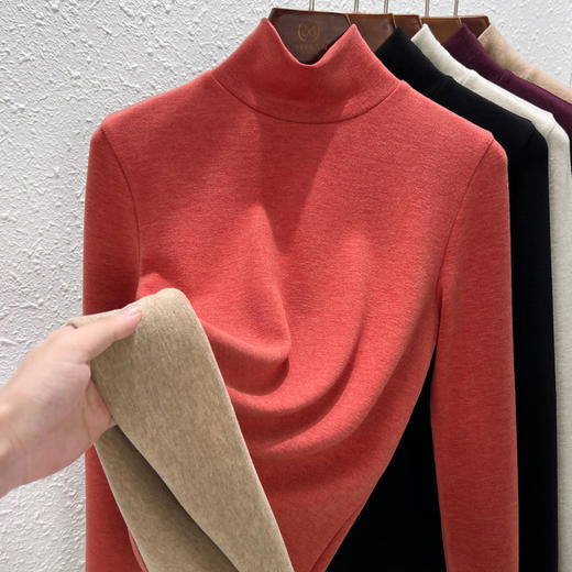 【专柜大牌品质】秋冬羊绒蚕丝打底衫 双面绒发热保暖中高领加绒加厚上衣 商品图4
