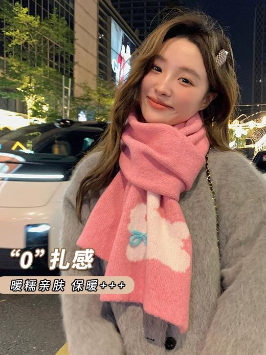 【YW】无忧购韩版学院风百搭蝴蝶结卡通兔子可爱软糯针织围巾WJ107（截单后7天发货) 商品图0