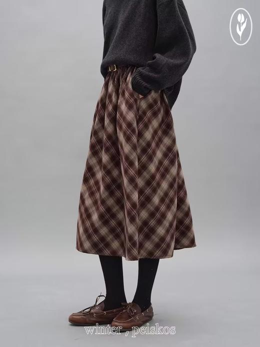 shyshystill/shy202408060/格纹毛呢亲肤舒适褶皱蓬蓬款中长半裙 商品图3