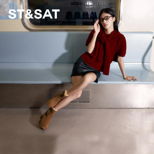 星期六时尚百搭加绒保暖厚底拉链雪地靴SS341181SM 商品图3