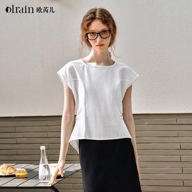 OLrain欧芮儿法式白色T恤女春季2025年新款通勤小盖袖收腰套头衫