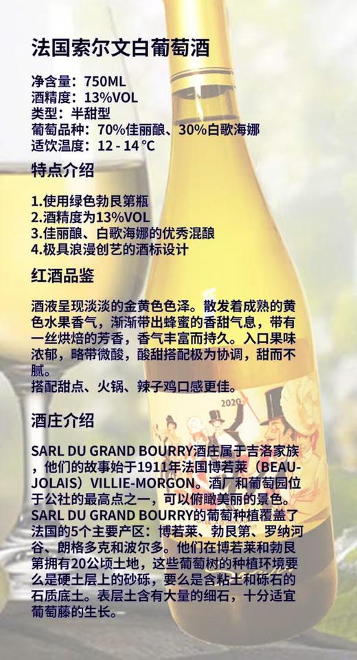 法国进口索尔文半甜白葡萄酒 整箱750ml*6瓶包邮 商品图4