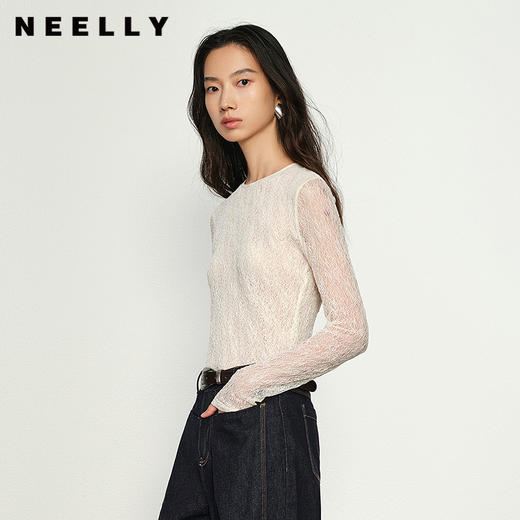 NEELLY纳俪商场同款春季新款修身蕾丝上衣女百搭显瘦内搭神器N25011T01013 商品图0
