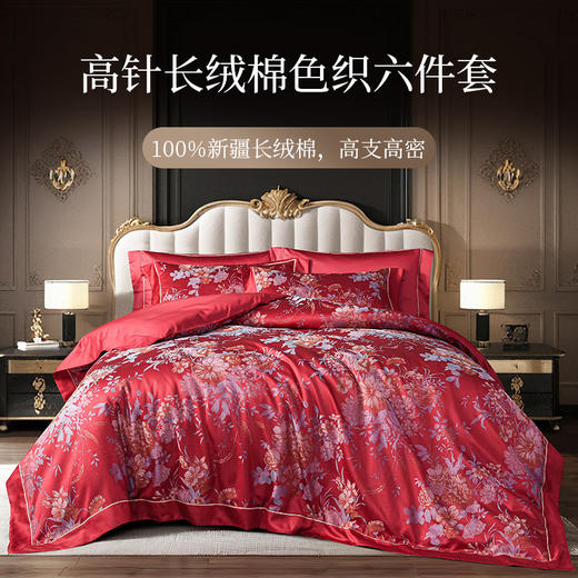 雅芳婷新款高针新疆长绒棉色织六件套床笠款高奢提花纯棉全棉套件 商品图0
