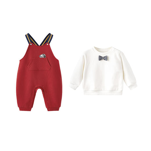 英氏婴儿衣服春秋季长袖男童连体衣套装喜庆春节拜年服两件套2025新款 商品图4