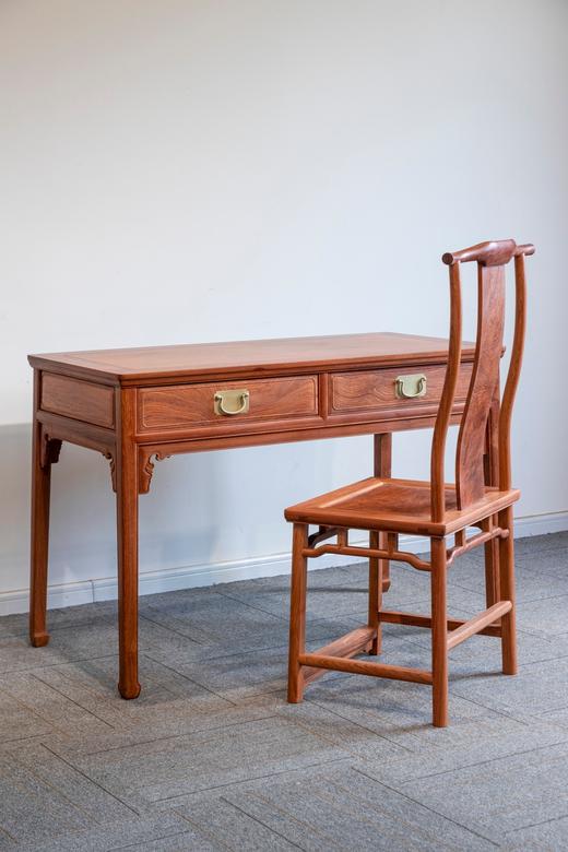 红桥红  家具严选  缅甸花梨(大果紫檀）  【118 马蹄腿双抽 小书桌 两件套】 商品图0