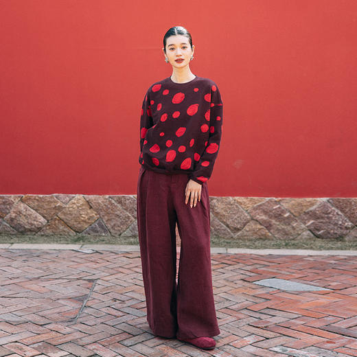 绽放旅行女装021朵/冬季5*5皱重磅砂洗亚麻松紧腰直筒休闲长裤 商品图1