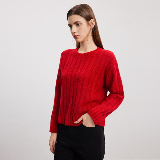 【经典圆领绞花羊绒衫】羊绒世家秋冬新品女士羊绒+桑蚕丝立体保暖毛衣 商品图3