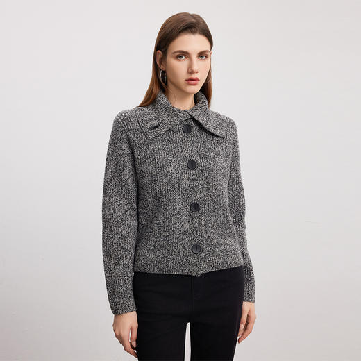 【大翻领混色羊绒开衫】羊绒世家秋冬新品女士100%山羊绒加厚保暖针织外套 商品图5