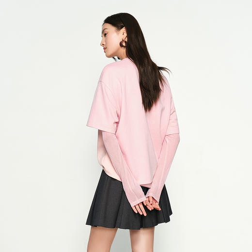 NEELLY纳俪商场同款春季新款圆领假两件长袖T恤女趣味显瘦上衣N25011T01011 商品图1