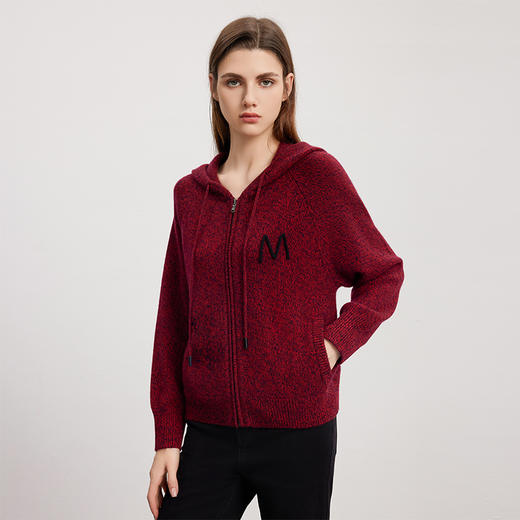 【连帽运动针织开衫】羊绒世家秋冬新品女士100%山羊绒混色针织开衫外套 商品图2