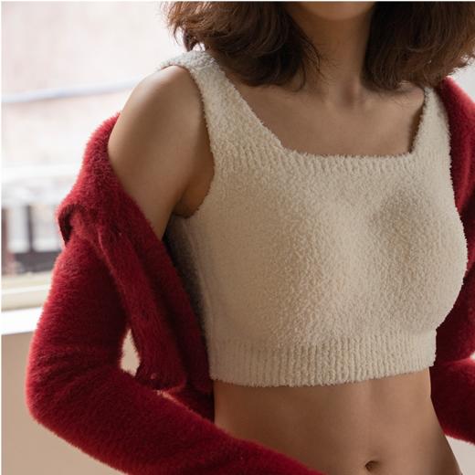 靴下物秋冬内衣女纯色毛绒小背心外穿内搭舒适保暖一体免穿文胸罩 商品图0