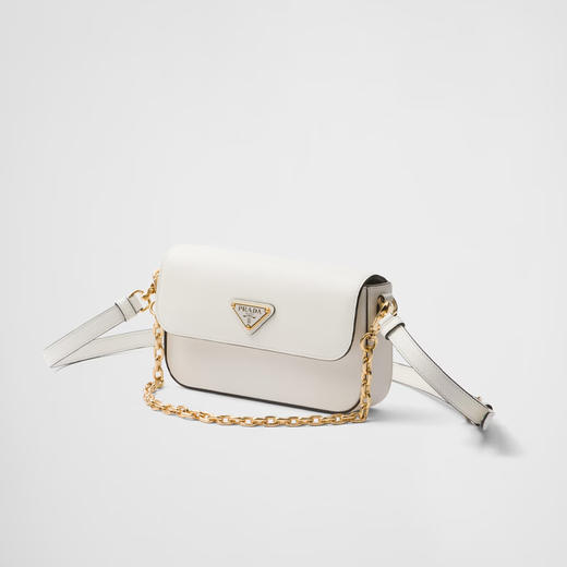 【二】PRADA 普拉达 女士珐琅金属三角形徽标皮革单肩包 白色 1BD356 NZV F0PG7 OOO 商品图1