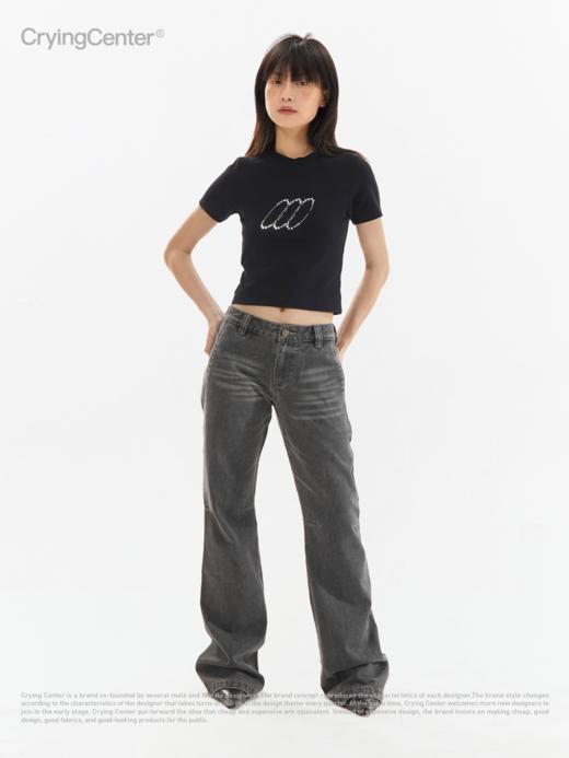 CryingCenter 美式复古做旧水洗灰低腰微喇牛仔裤 哭喊中心 商品图2