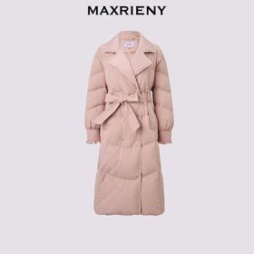MAXRIENY精致优雅感系带收腰羽绒服女24冬肌理感保暖外套中长款(货号:MS85DC767)