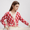 【菱形格纹V领开衫】羊绒世家秋冬新品100%山羊绒衫红白撞色针织外套 商品缩略图0