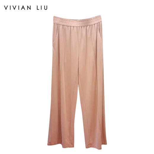 VIVIAN LIU TR2427501春女装新款时尚斜插兜松紧腰宽松针织长裤 商品图0