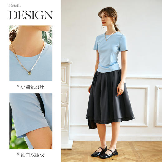 OLrain欧芮儿蓝色短袖T恤女春季2025年新款简约百搭气质圆领上衣 商品图1