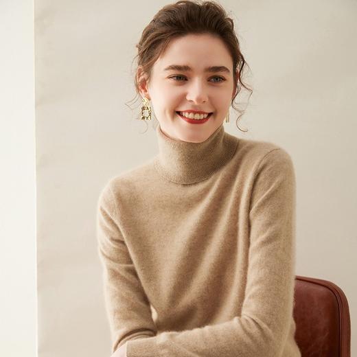 【自】全新升级【铂金会员321/天猫429/差价108】(15212) 洛诗琳秋冬新款纯山羊绒女士12针平面高领宽松纯色套头百搭针织打底衫 商品图0