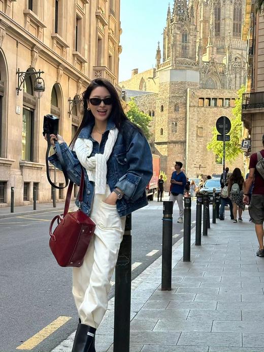 顺丰包邮洛诗琳40606设计感复古翻领磨白条纹破洞短款牛仔外套112 商品图1