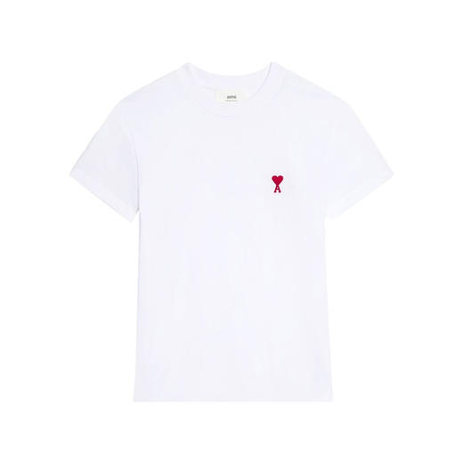 AMI 男士徽标刺绣棉质圆领短袖T恤 白色 BFUTS001 724 100 商品图0