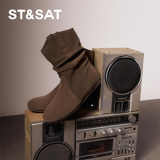 星期六西部牛仔时尚复古加绒堆堆靴SSC4118ELN 商品图2