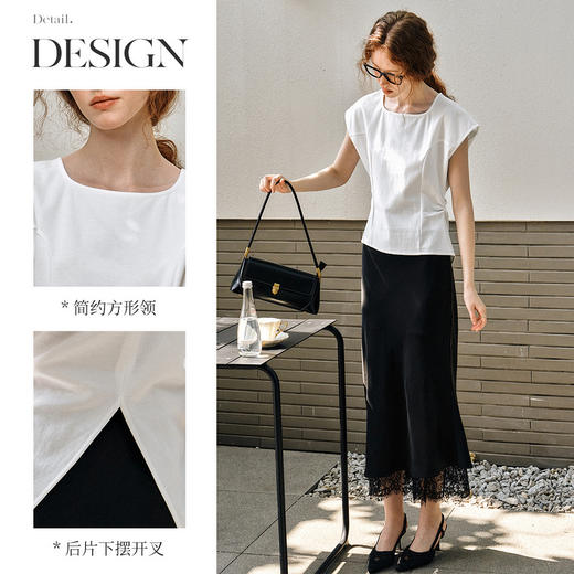 OLrain欧芮儿法式白色T恤女春季2025年新款通勤小盖袖收腰套头衫 商品图2