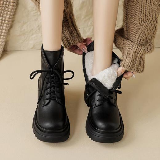【预售5天】厚底马丁靴女款英伦风秋冬新款超厚羊毛系带白色短靴ZMXY&2337-A 商品图3