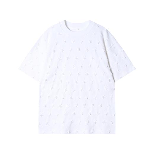 38750早春新款时尚个性韩版纯色褶皱纽花圆领短袖上衣百搭情侣上衣潮 商品图1