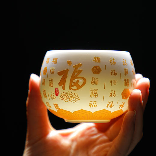 【纯手工❗️羊脂玉百福心经杯】白瓷泡茶杯功夫茶具建盏杯个人专用品茗杯佛 商品图0
