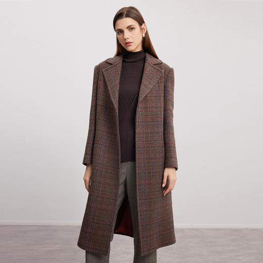 【中长款格纹大衣】24年秋冬新品女士羊毛羊驼毛混纺大衣腰带收腰外套 商品图3