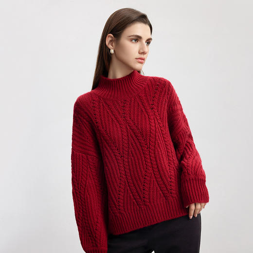 【半高领粗棒针羊绒衫】24年秋冬新品女士100%山羊绒内搭保暖毛衣 商品图1