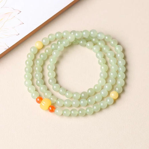 皓腕凝冰雪天然和田玉多圈手串6mm 南红玛瑙手链天然蜜蜡带证书 商品图0