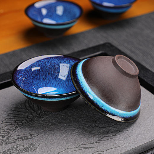 【国潮好物❗️窑变建盏茶具套装】传承古法技艺，入窑一色，出窑万彩，色彩千变万化！钧窑一壶四杯天木釉斗笠杯茶壶茶杯商务礼品年货 商品图5