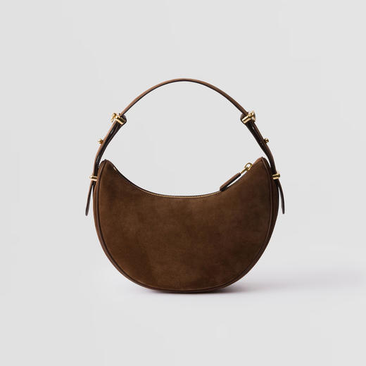 PRADA 普拉达 女士珐琅金属三角形徽标绒面革单肩包 棕色 1BC194 2C4S F0324 OOO 商品图2