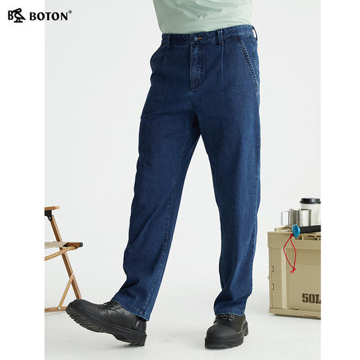 波顿直筒高端男士牛仔裤深蓝色宽松长裤ME807122 商品图1